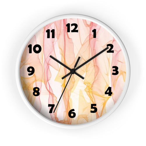 10 inch round wall clock with pastel wisps and pink and orange wave design