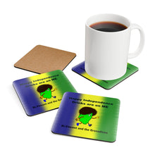 Load image into Gallery viewer, St. Vincent and the Grenadines Independence Coaster Set – 4-Piece Cartoon Map Drink Coasters with National Colors &amp; Fun Caption
