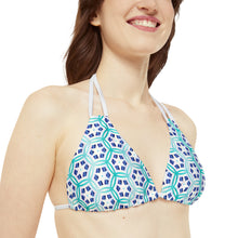 Load image into Gallery viewer, blue and white bikini set with blue intertwined hexagon design
