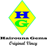 The logo of hairounagems.com which sells home décor, clothing, stationery and accessories made or designed by Vincentians. 
