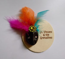 Load image into Gallery viewer, St. Vincent &amp; the Grenadines Volcanic Ash Souvenir Magnet – Carnival Face with Feather Headband on Wooden Base

