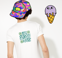 Load image into Gallery viewer, QR Code for &#39;brighten someone&#39;s day today&#39; on the back of a white t-shirt
