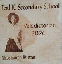 Load image into Gallery viewer, Engraved plaque for School Valedictorian with a photo of student.
