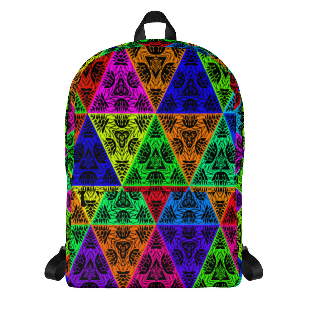 unisex backpack with psychedelic patterned triangles