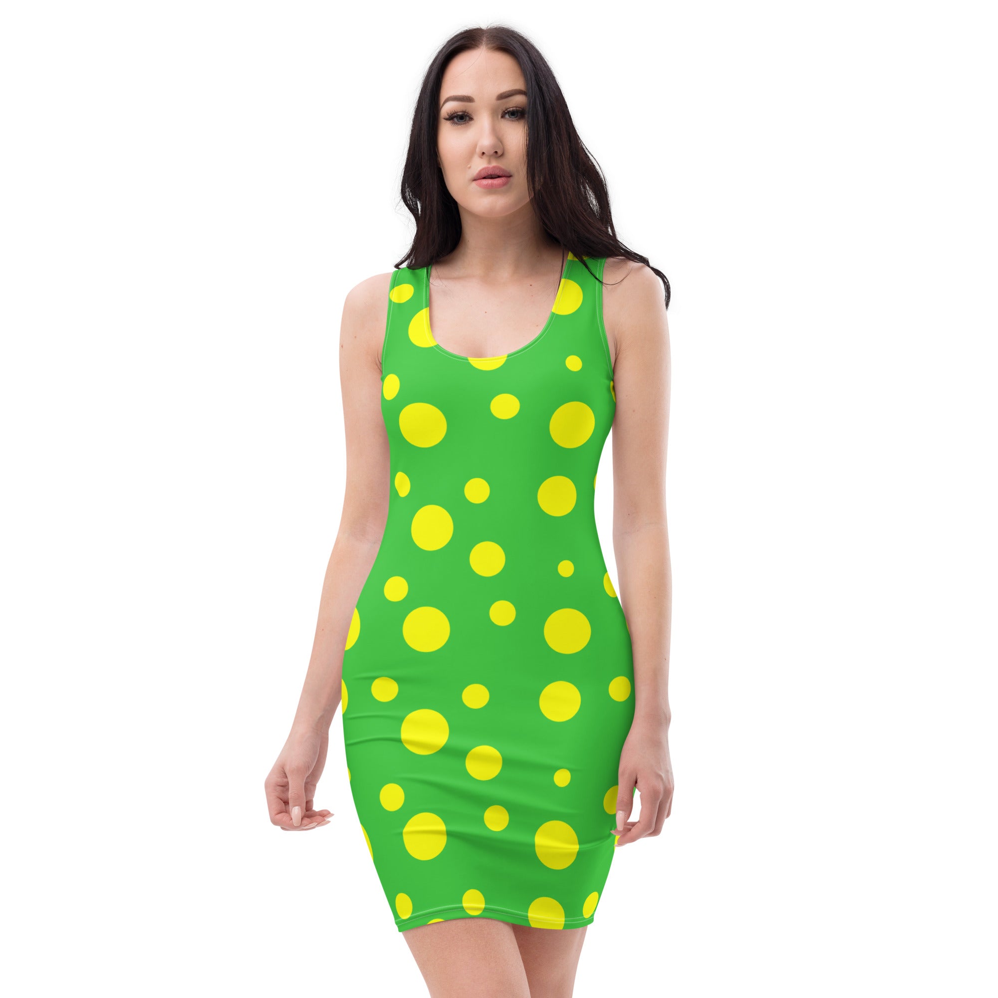 Yellow Spotted Green Sublimation Cut & Sew Dress