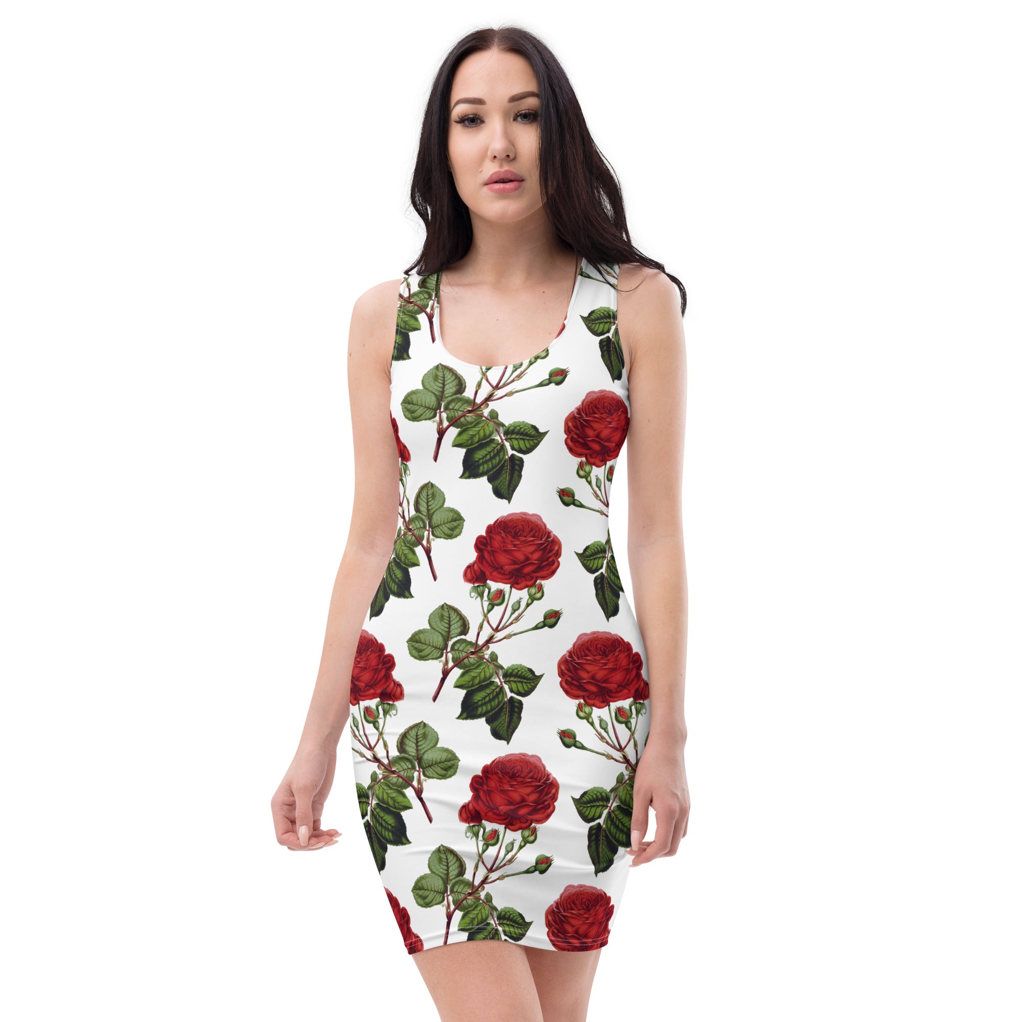 fitted dress with red roses
