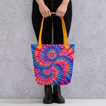 Load image into Gallery viewer, Colorful Spiral Tie-Dye Pattern Tote Bag – Blue, Pink, White, Purple &amp; Orange Canvas Carry-All
