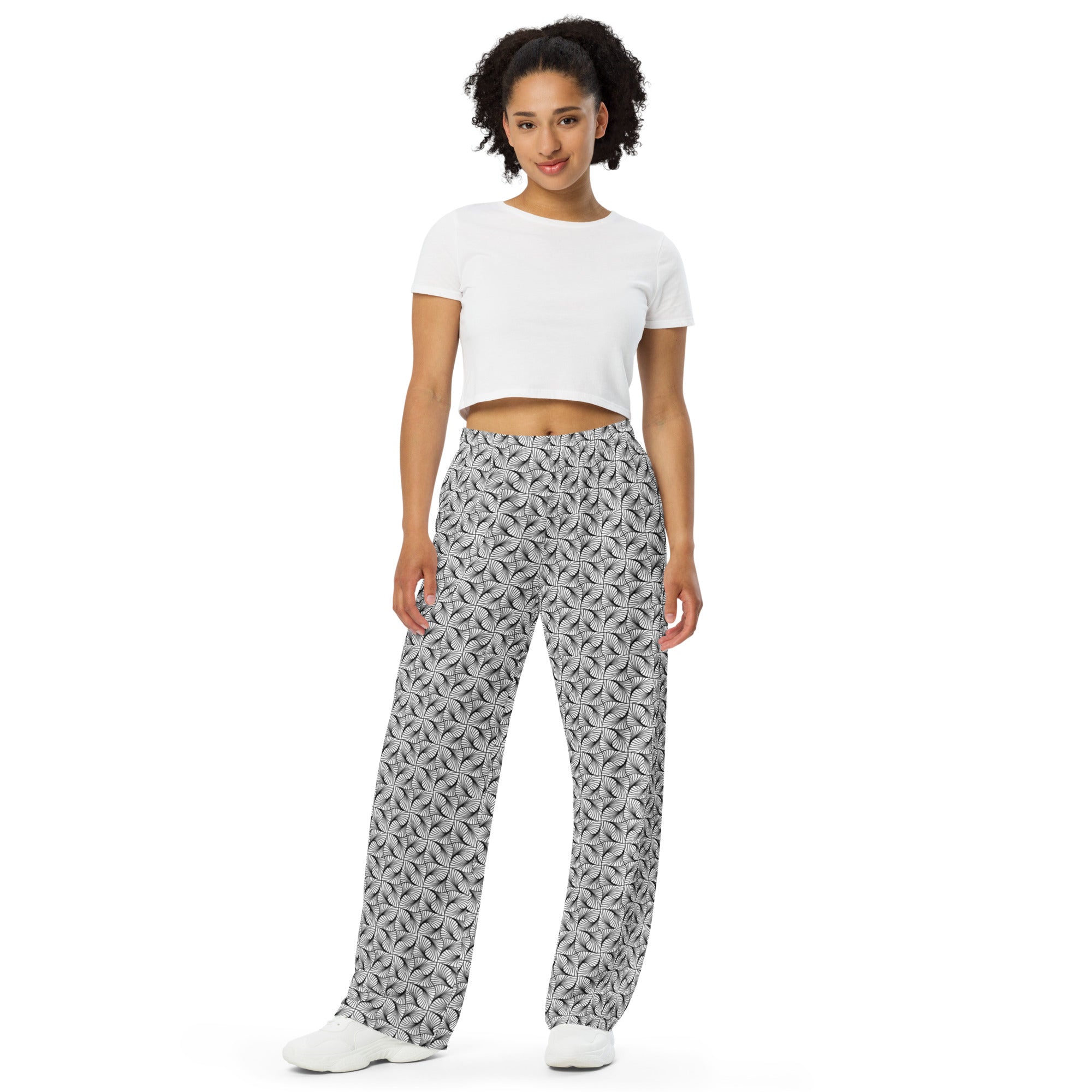 Grey Geometric Pattern Wide‑Leg Pants – Stylish Casual Comfort Unisex
