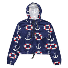 Load image into Gallery viewer, Blue Nautical Women’s Cropped Windbreaker

