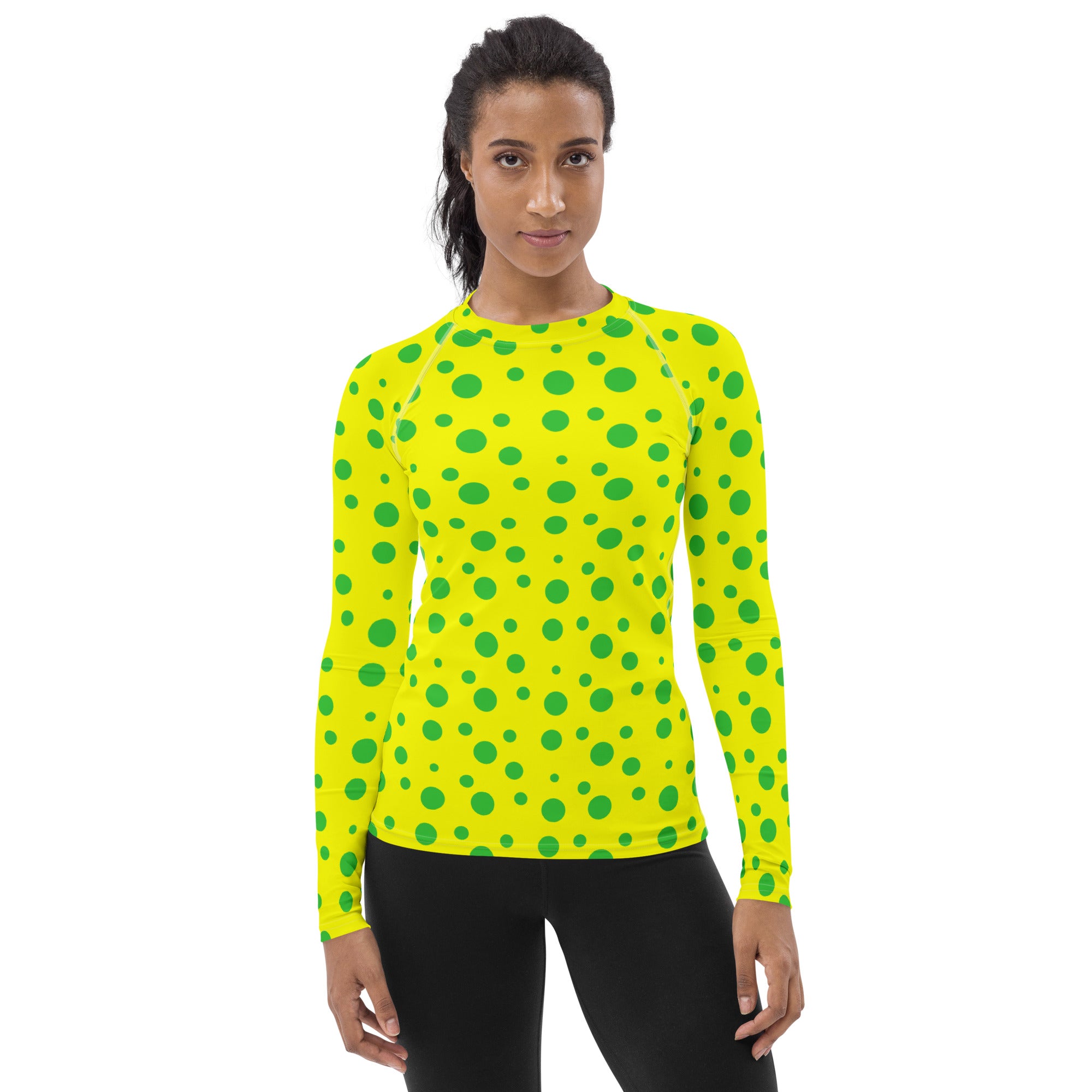 Women's Rash Guard - Yellow With Green Spots