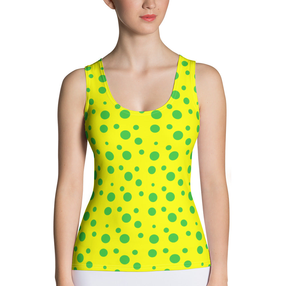 yellow body hugging tank top with green spots
