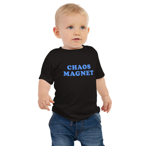 baby t-shirt with caption 'chaos magnet'