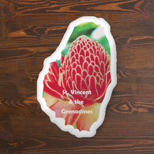Load image into Gallery viewer, St. Vincent Map Pillow with Ginger Torch Lily – Soft Caribbean Souvenir &amp; Hotel or Home Accent
