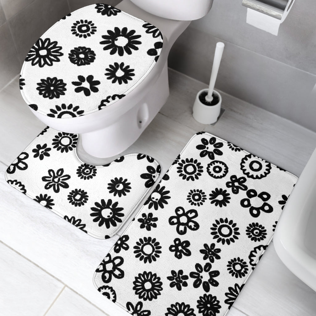 3 piece white bathroom set with black flowers