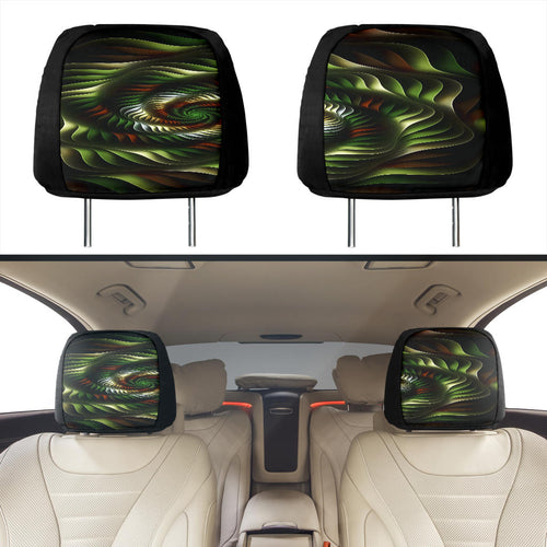 vehicle headrest covers with green and brown spirals