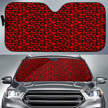 Load image into Gallery viewer, red vehicle sunshade with black hibiscus flowers
