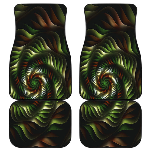 set of 4 car floor mats with a brown and green spiral pattern