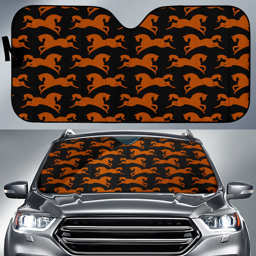 vehicle sun shade with brown prancing horses
