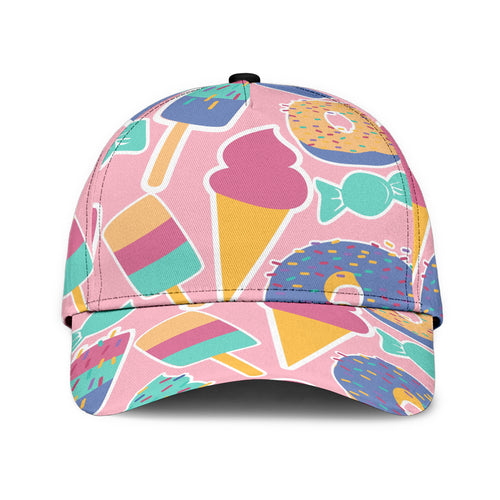 classic cap designed with ice cream, candy, donuts and lollipop  design