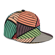 Load image into Gallery viewer, snap back hat with multi colored fractal design
