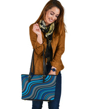 Load image into Gallery viewer, Small Leather Tote - Blue and Brown Fractal Waves

