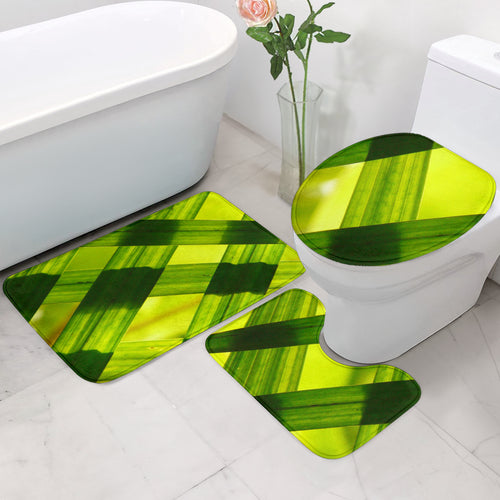 3 piece bathroom mat set with green grass design
