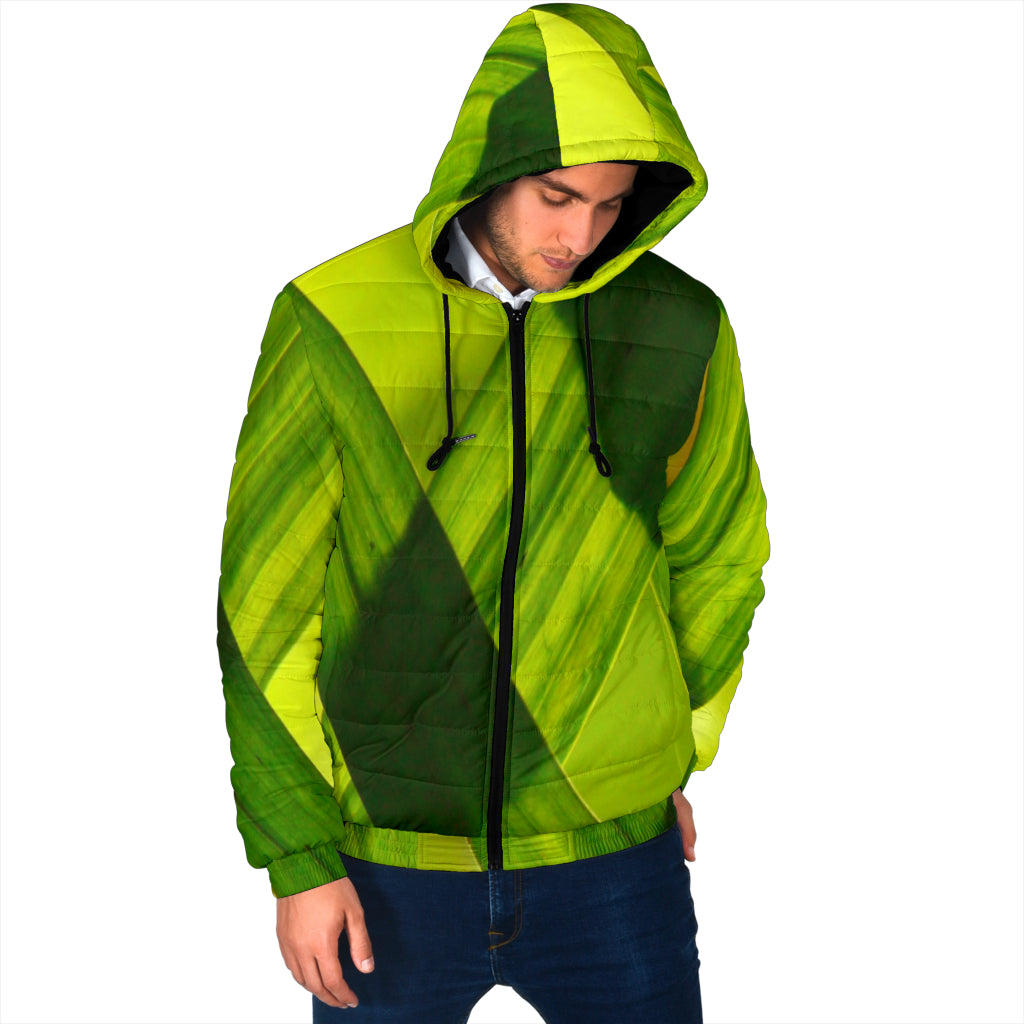 men's padded hooded jacket with green grass design