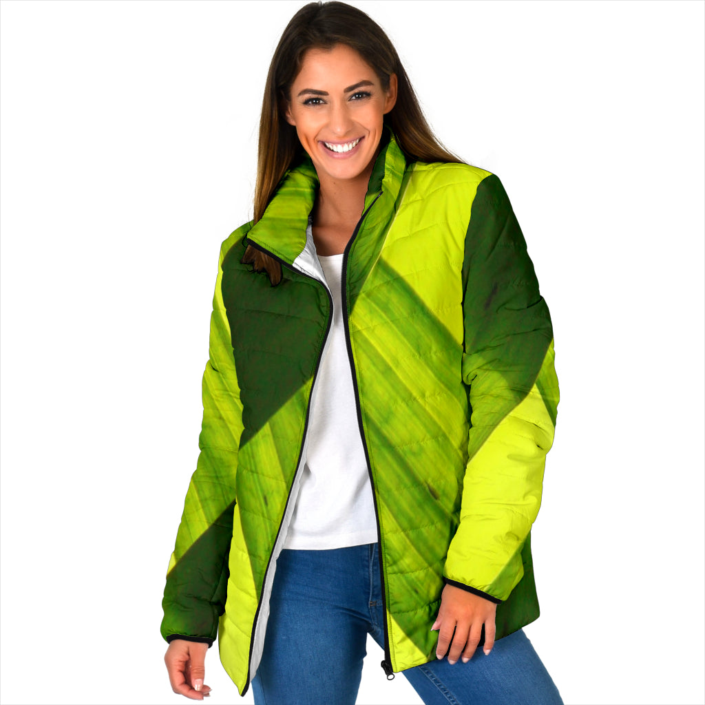 women's padded jacket with green grass design