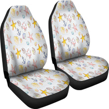Load image into Gallery viewer, 2 piece beach themed car seat covers featuring crabs, seashells, starfish and anchors
