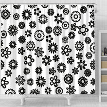 Load image into Gallery viewer, Shower Curtain Black Flowers on White
