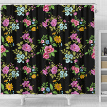 Load image into Gallery viewer, Shower Curtain - Flowers On Black
