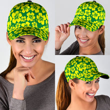 Load image into Gallery viewer, green classic cap with yellow hibiscus flowers
