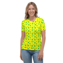 Load image into Gallery viewer, green spotted yellow all over print women&#39;s crew neck t-shirt
