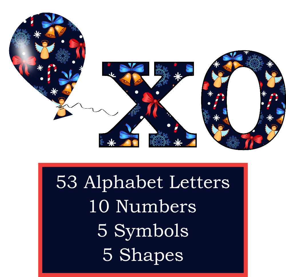 Festive Christmas-Themed Alphabet Letters, Numbers, Shapes and Symbols Digital Download PNG