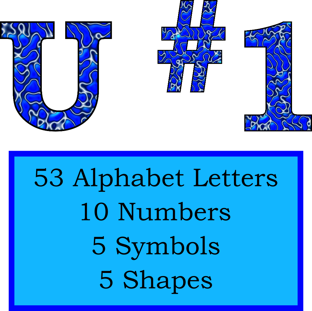 Blue and White Marble-Themed Alphabet Letters, Numbers and Symbols Digital Download PNG