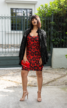 Load image into Gallery viewer, Black Hibiscus Red Sublimation Cut &amp; Sew Dress
