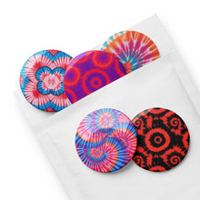 Load image into Gallery viewer, Tie-Dye Swirl Pattern Pin 5 Button Set – 2.25&quot; Pink, Blue &amp; Red Vibe Collection
