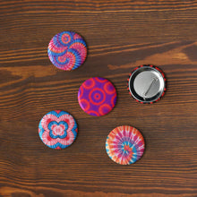 Load image into Gallery viewer, Tie-Dye Swirl Pattern Pin 5 Button Set – 2.25&quot; Pink, Blue &amp; Red Vibe Collection

