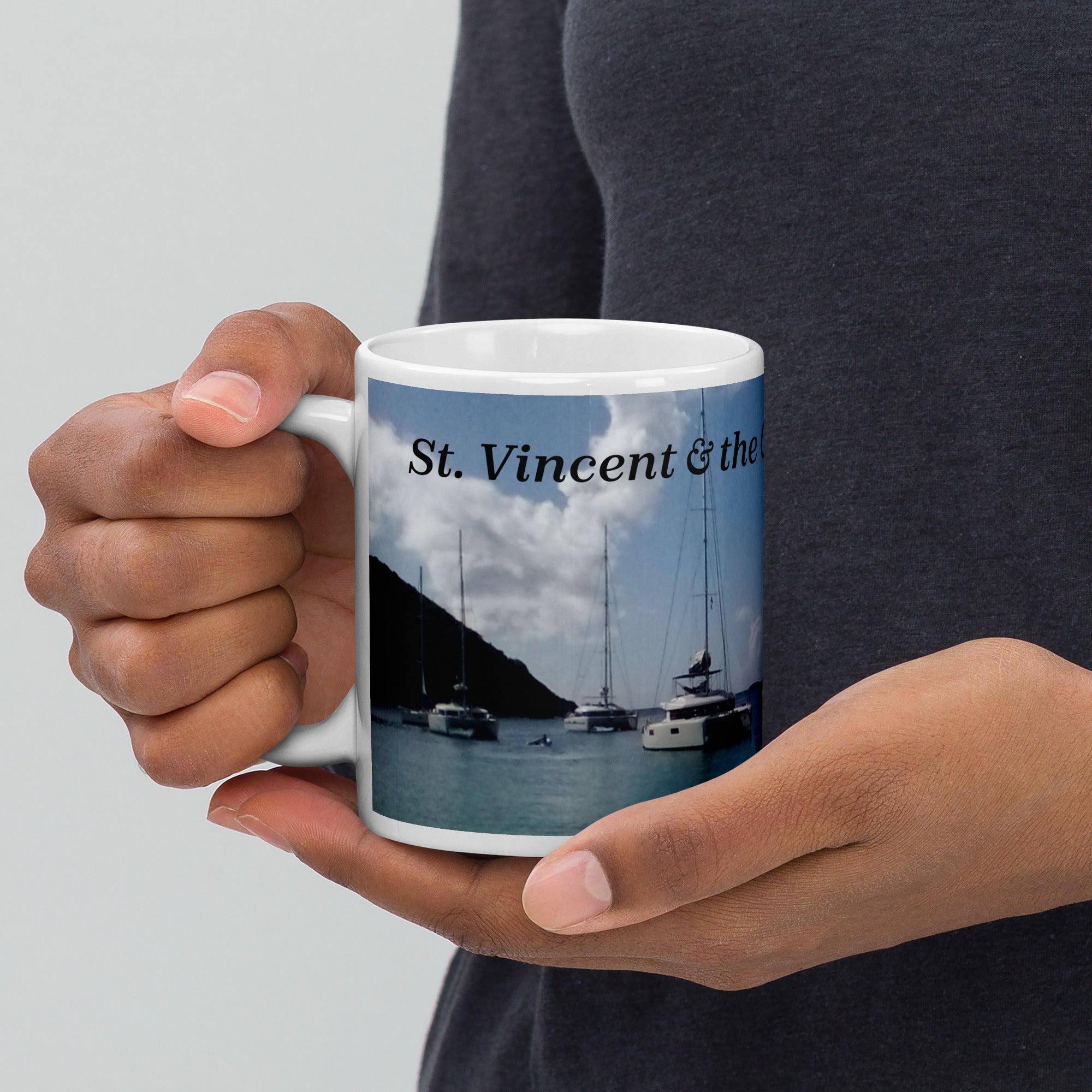 11oz ceramic mug featuring a photograph of sailboats in Mayreau in St. Vincent and the Grenadines