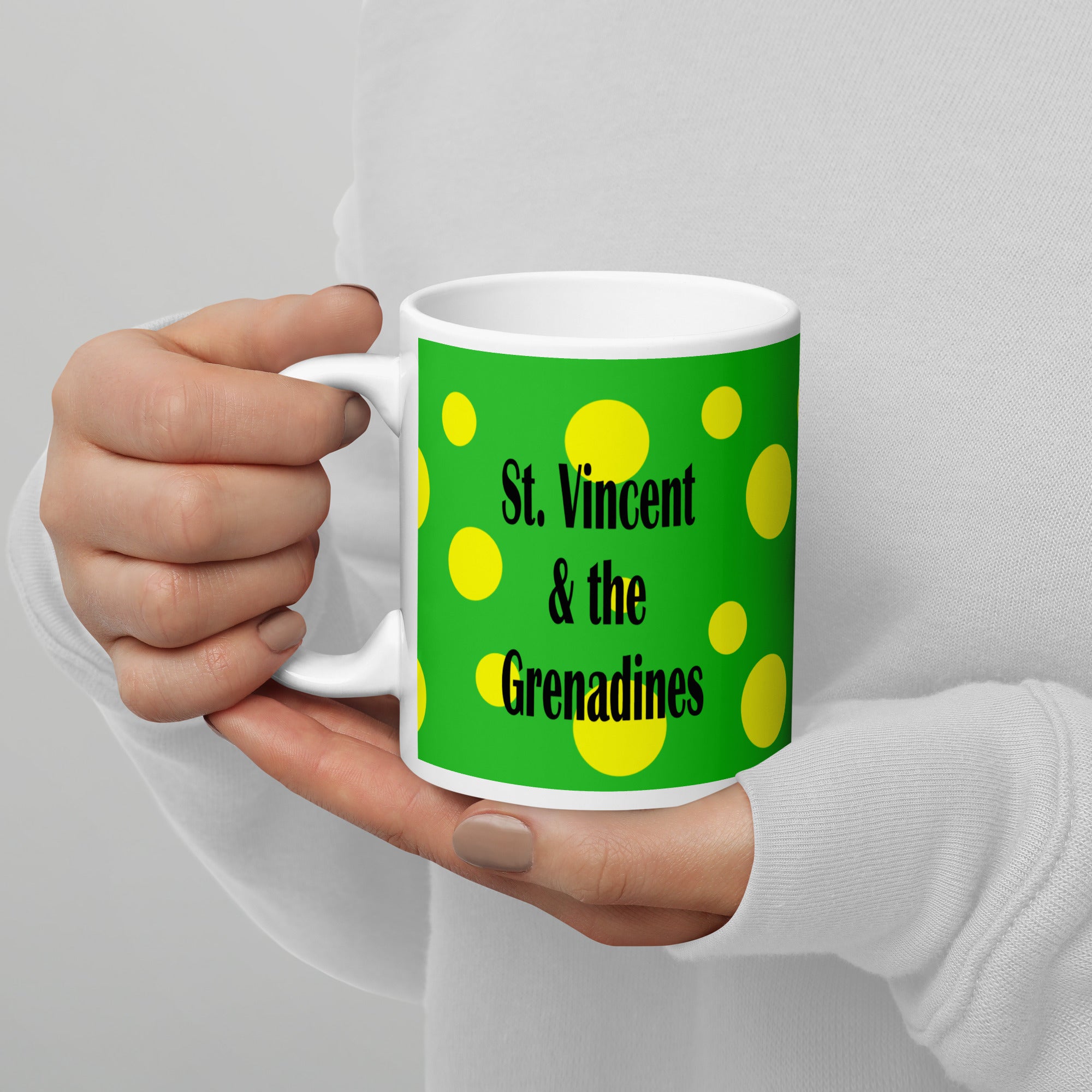 St. Vincent and the Grenadines Green Spots on Green White glossy mug