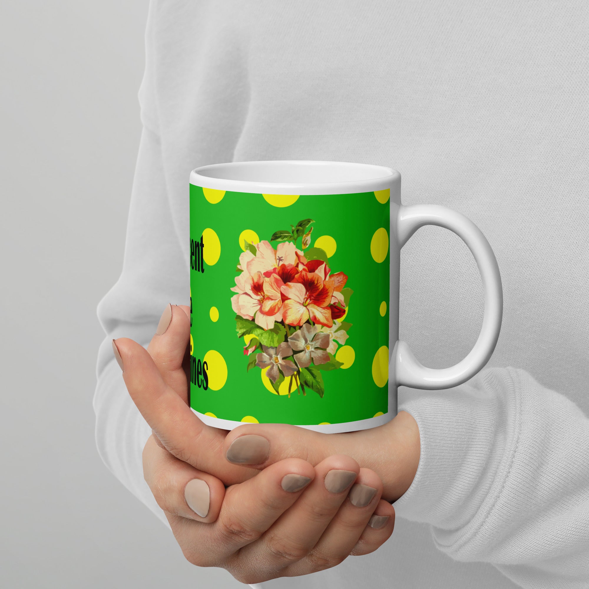 11oz St. Vincent and the Grenadines yellow spotted green floral souvenir ceramic mug