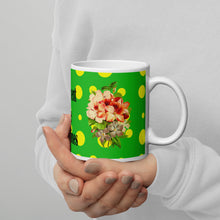 Load image into Gallery viewer, 11oz St. Vincent and the Grenadines yellow spotted green floral souvenir ceramic mug
