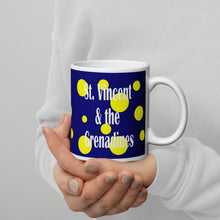 Load image into Gallery viewer, St. Vincent and the Grenadines Yellow Spots on Navy Blue White glossy mug
