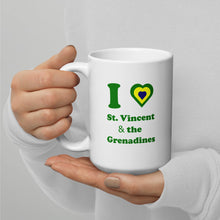 Load image into Gallery viewer, I Love St. Vincent and the Grenadines Green Heart White glossy mug
