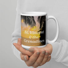 Load image into Gallery viewer, St. Vincent and the Grenadines Sunset Coconut Climber White glossy mug
