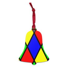 Load image into Gallery viewer, bell shaped wooden ornament with a stained glass design
