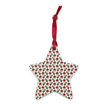Load image into Gallery viewer, star shaped wooden ornament decorated with red roses
