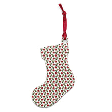 Load image into Gallery viewer, Christmas stocking shaped wooden ornament decorated with red roses
