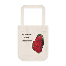 Load image into Gallery viewer, Eco-friendly organic canvas tote bag showing a real photograph of one of the varieties of ixora flowers growing in St. Vincent and the Grenadines
