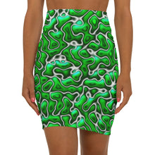 Load image into Gallery viewer, a fitted mini skirt with a green marble design
